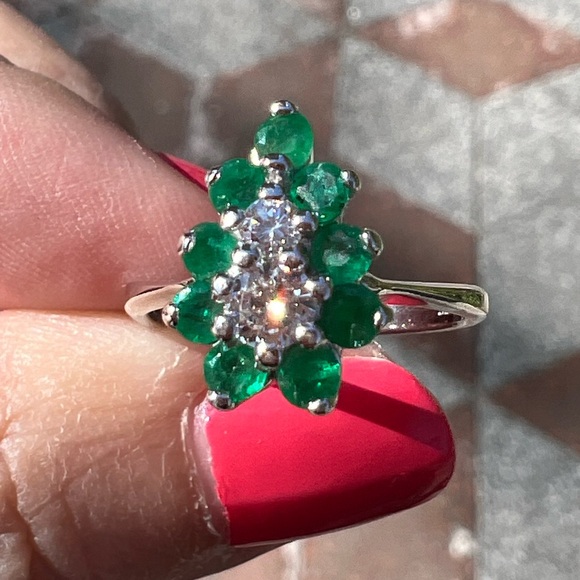 VINTAGE 14K DESIGNER PEAR EMERALD DIAMOND RING ENGAGEMENT PROMISE ANNIVERSARY - Picture 4 of 16